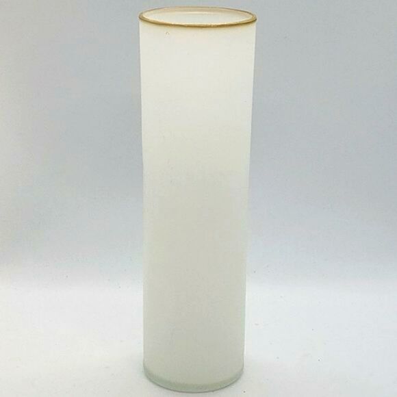 Enesco Vintage Satin White Frosted Blue Rose Flowers Gold Trim Art Glass Vase - Picture 4 of 10